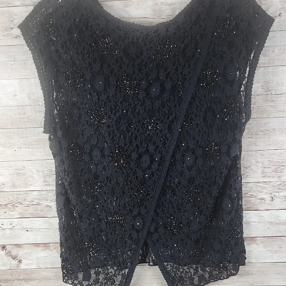 Zara Basic, Black Sequin Lace Women's Blouse, Sz L - Picture 4 of 10